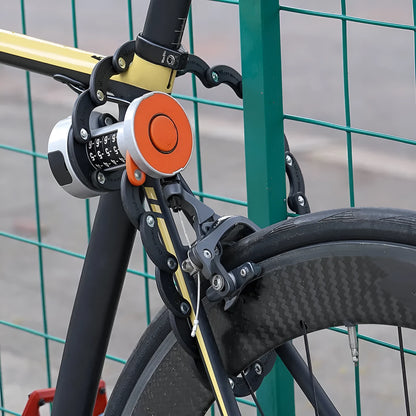 Portable folding bicycle lock in modern minimalist design with black orange colour option