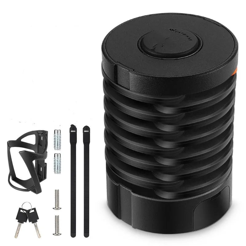 Portable folding bicycle lock in modern minimalist design with black orange colour option