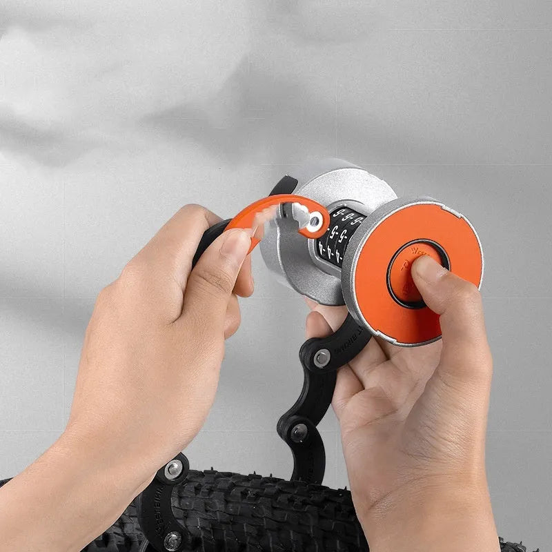 Portable folding bicycle lock in modern minimalist design with black orange colour option