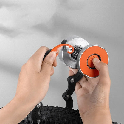 Portable folding bicycle lock in modern minimalist design with black orange colour option