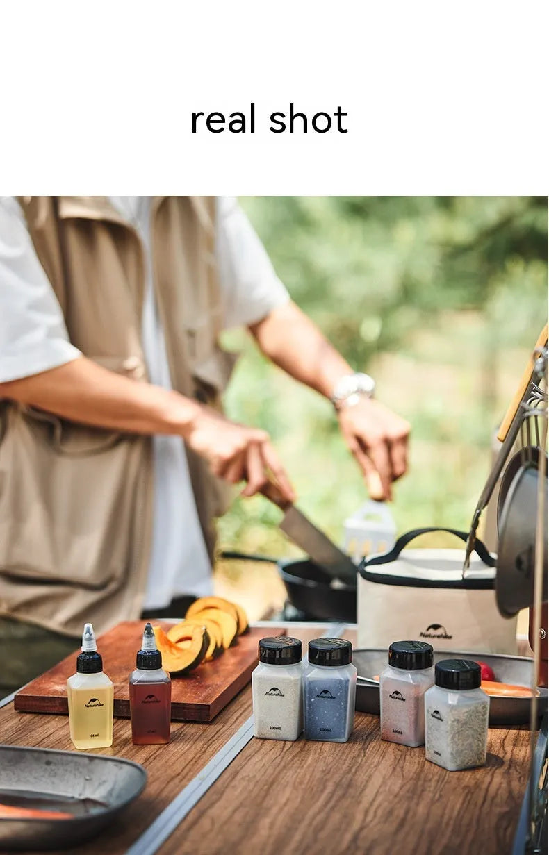 Naturehike six-piece portable PP seasoning bottle set for outdoor picnics and camping.