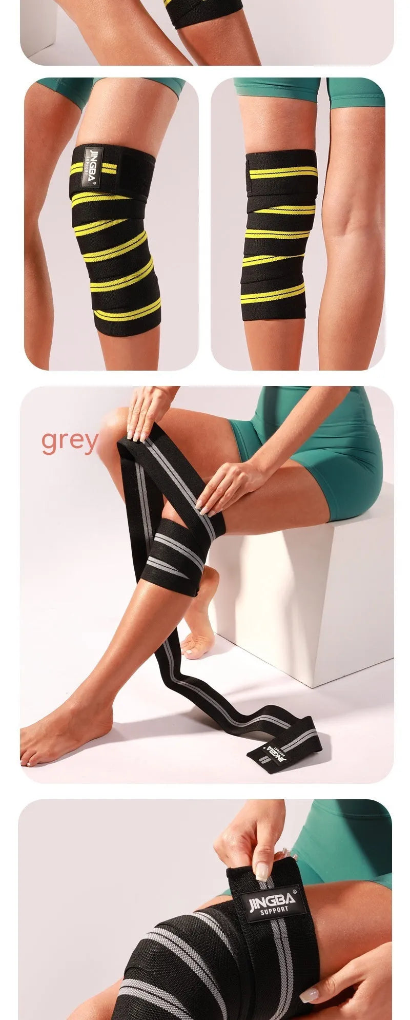 Adjustable adult knee pads for sports protection in blue, grey, red, and yellow colour options