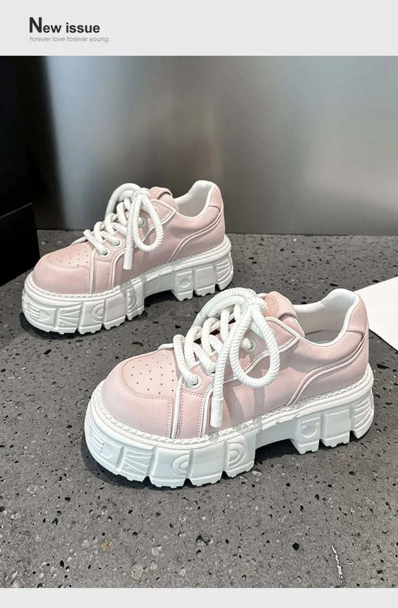 Women's beige and pink full-grain leather casual shoes with a distinctive viscose fabric-covered rubber foam sole.