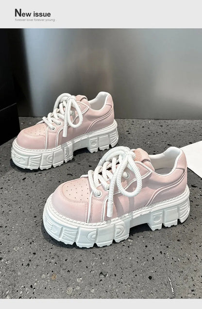 Women's beige and pink full-grain leather casual shoes with a distinctive viscose fabric-covered rubber foam sole.