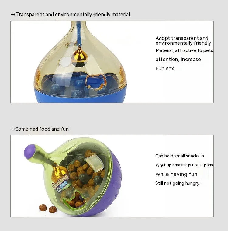 Pet tumbler toy food feeder for dogs and cats with built-in bell, blue large 13.5cm and purple small 8.5cm