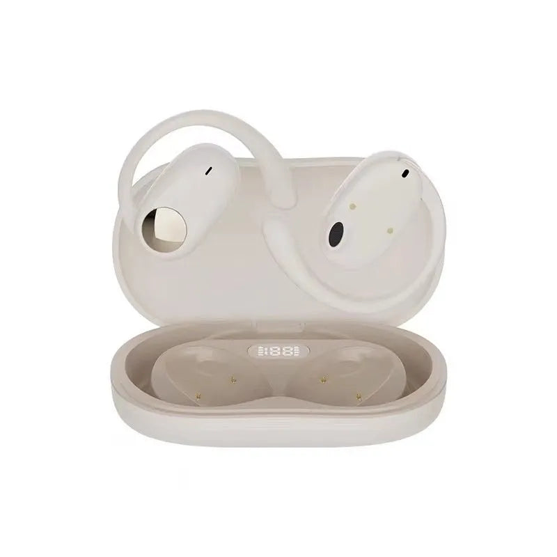 Bone conduction ear hook sports headset in black, white, or skin colour with 10m range and 8+ hour battery
