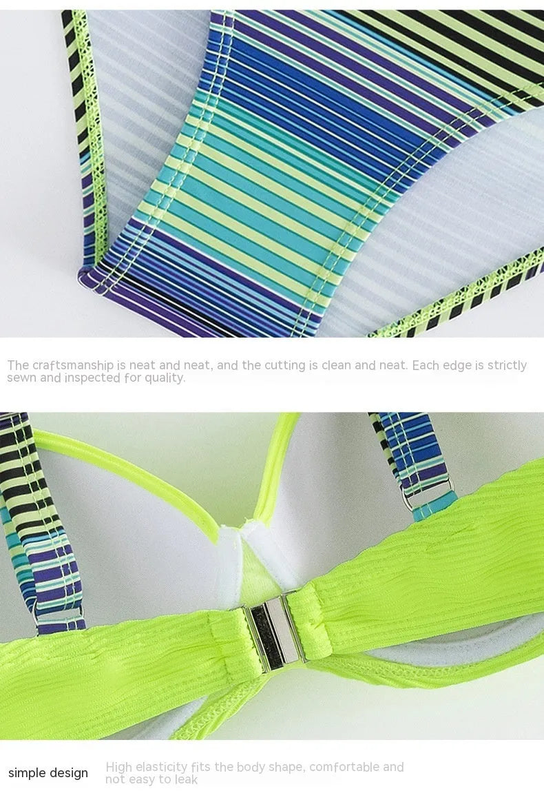 Green printed halter bikini for women with split-style briefs
