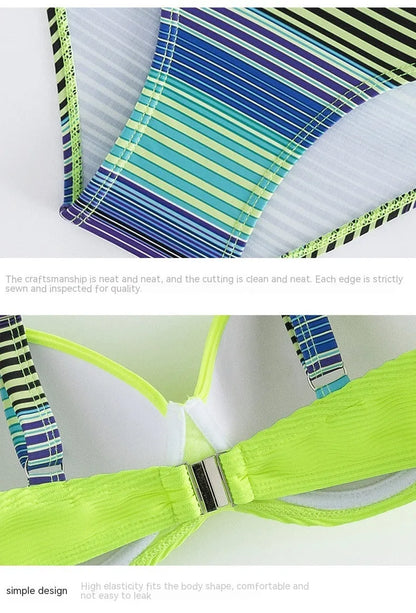 Green printed halter bikini for women with split-style briefs