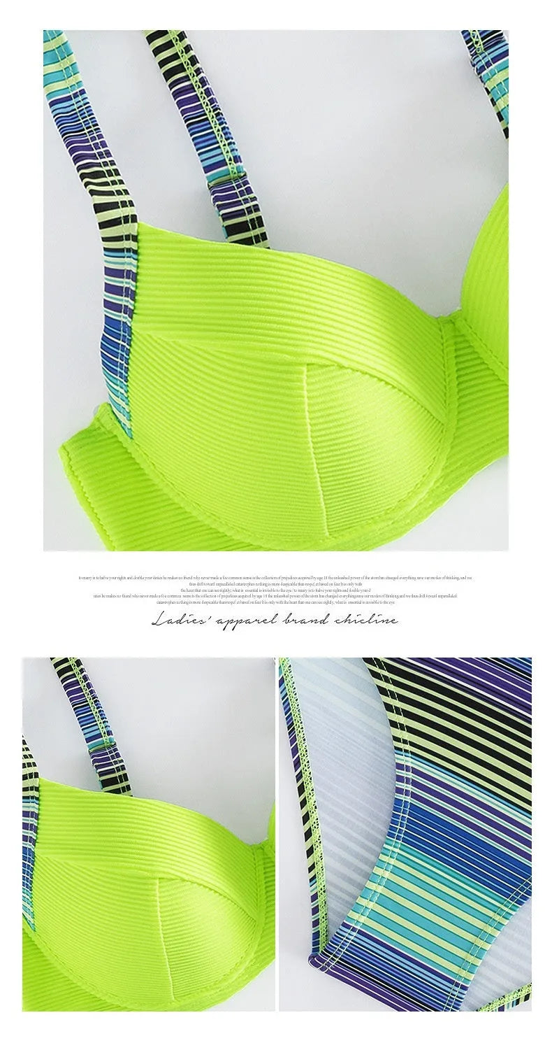 Green printed halter bikini for women with split-style briefs