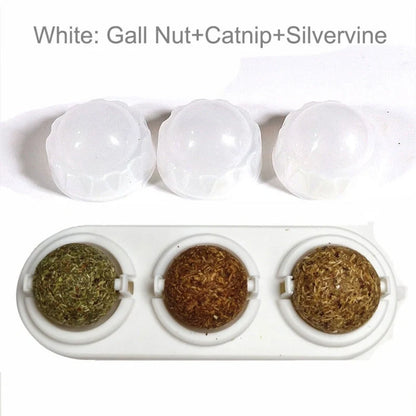 Self-adhesive rotated catnip lick ball for cats, natural play stimulation