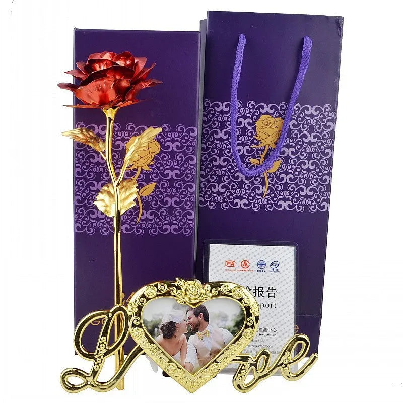 Golden rose artificial flower metal Valentine's gift in gold, red, blue, violet colours