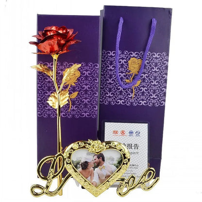 Golden rose artificial flower metal Valentine's gift in gold, red, blue, violet colours