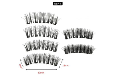 Four magnet false eyelashes in imported fibre with hand made construction and optional eyelash curler