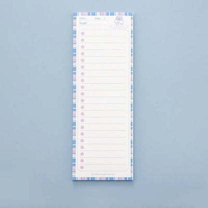 Student notepad with sticky notes in plastic box, showing cartoon bear or bunny cover designs