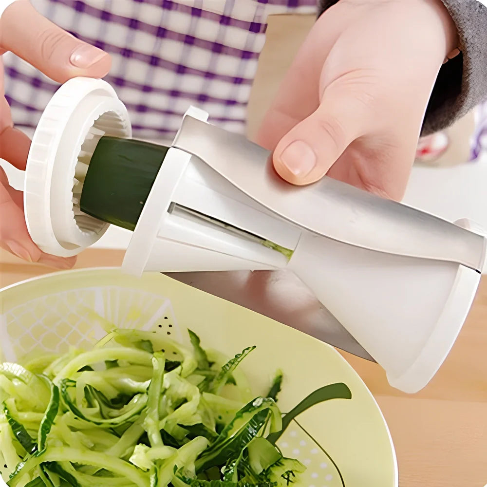 Veggetti Spiral Vegetable Slicer in white with dual stainless steel blades for creating zucchini and carrot noodles, 12.5cm size