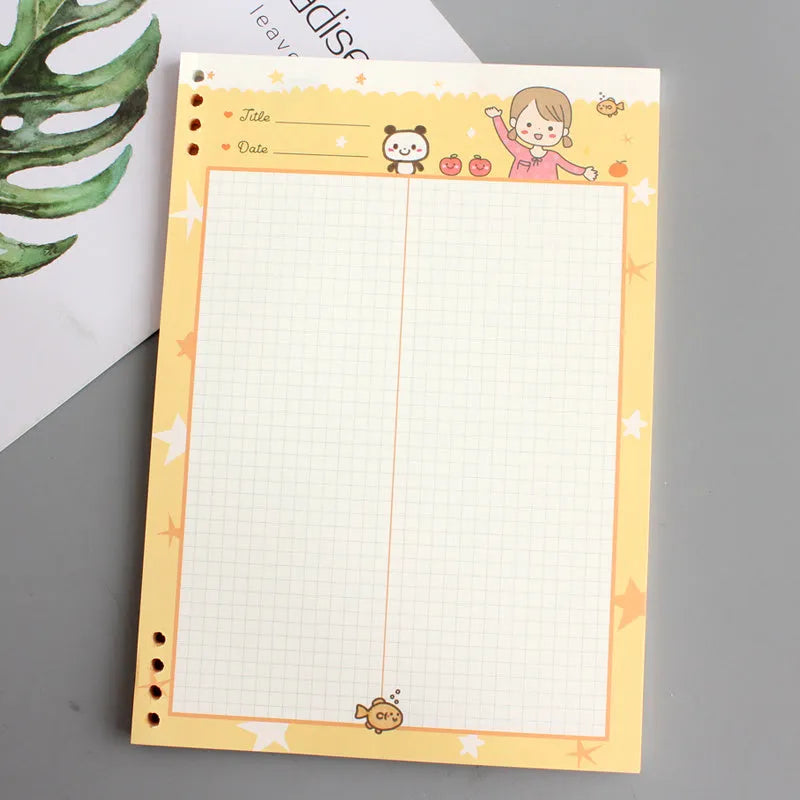B5 binder refill paper notebook with 40 inner pages, 8-hole loose-leaf design, PP plastic shell cover, available in blue, green, pink, yellow, and transparent colour options