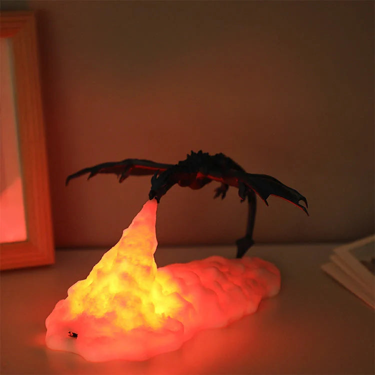 3D printed fire-breathing dragon night light with warm red glow