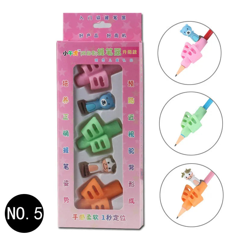 Cartoon-designed soft rubber pen holder for children to correct writing posture