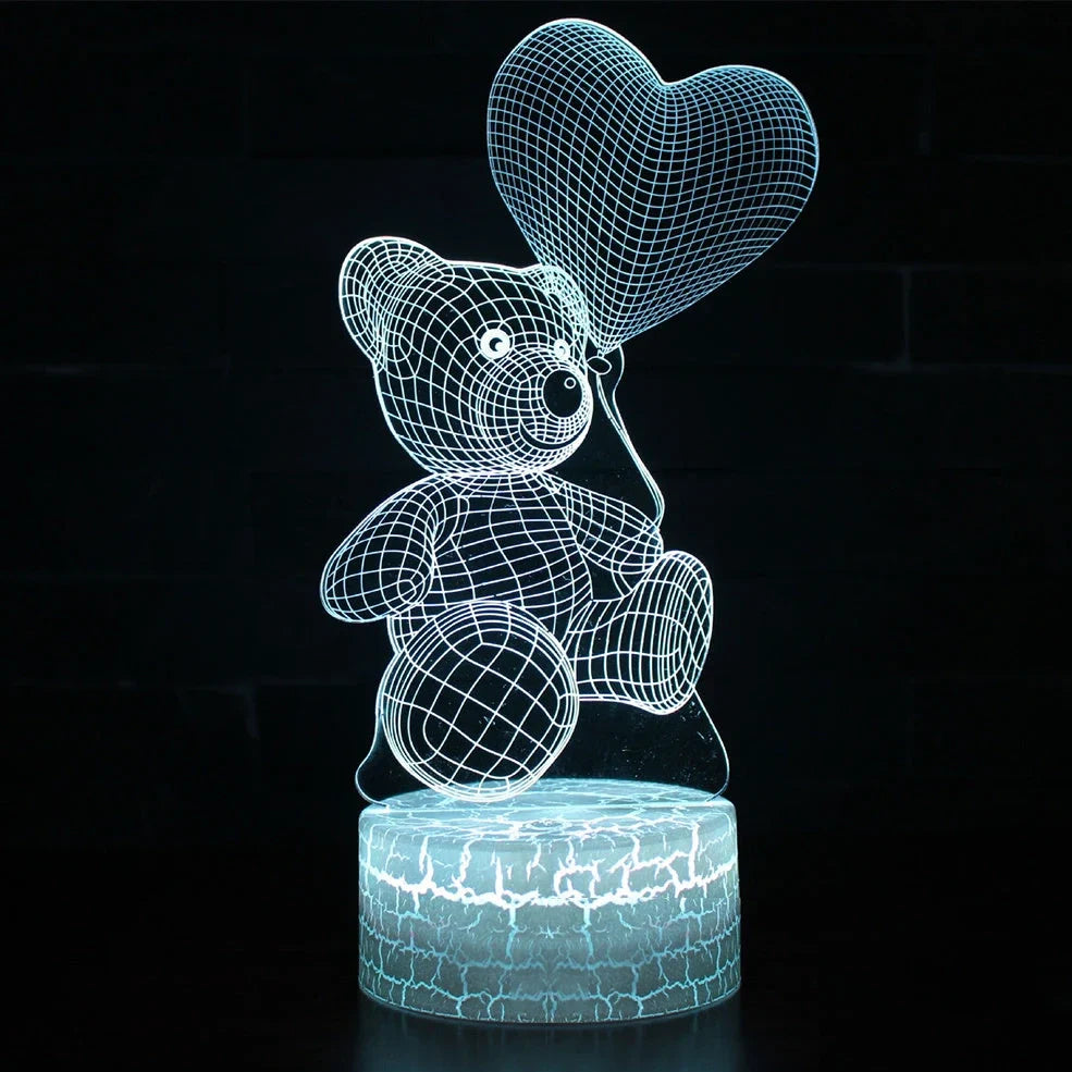 3D cute bear LED night light in colorful acrylic shade, 10cm height for home corridor use