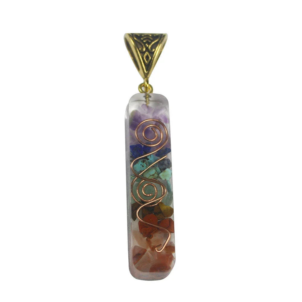 Handcrafted natural crystal seven chakra pendant with unique geometric design