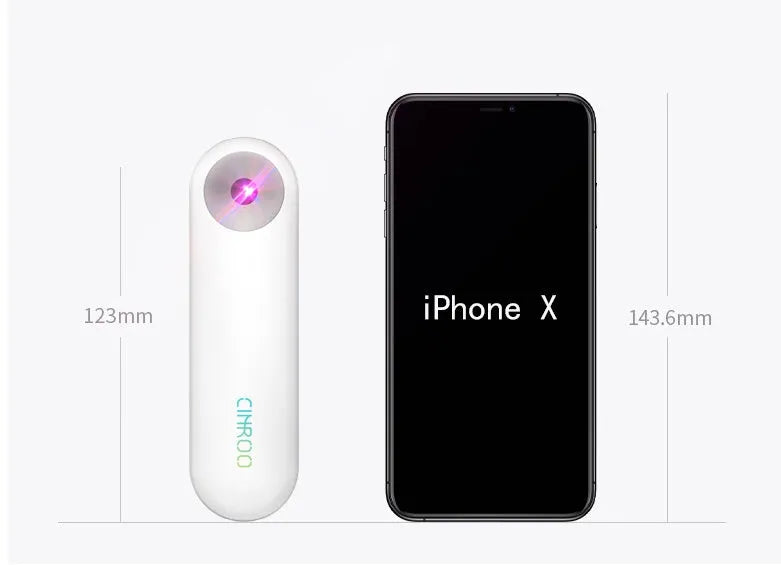 White portable UV steriliser lamp showing compact 116mm design with USB-C charging port