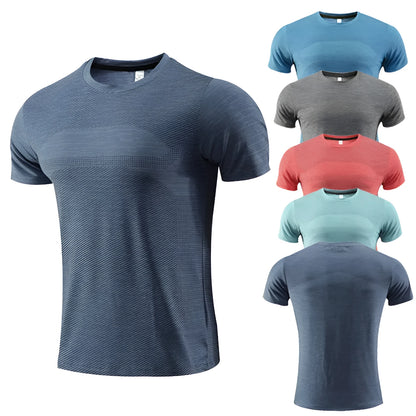 Man wearing a red short-sleeve polyester sports t-shirt for running or basketball workout.