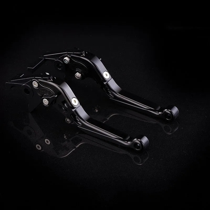 Pair of anodised metal bicycle brake horn handle levers with adjustable reach, shown in a two-tone colour finish.