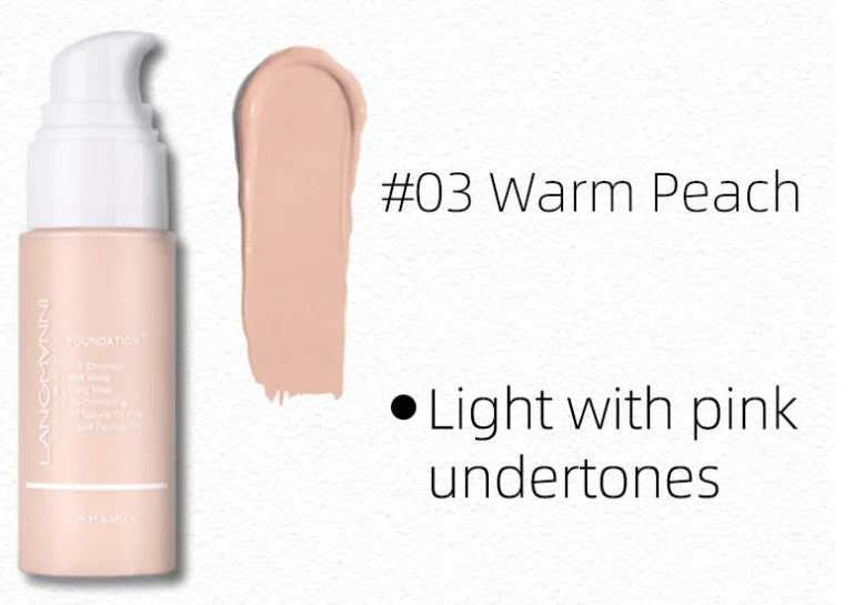 Matte oil control concealer liquid foundation in 30ml container with 13 shade options displayed