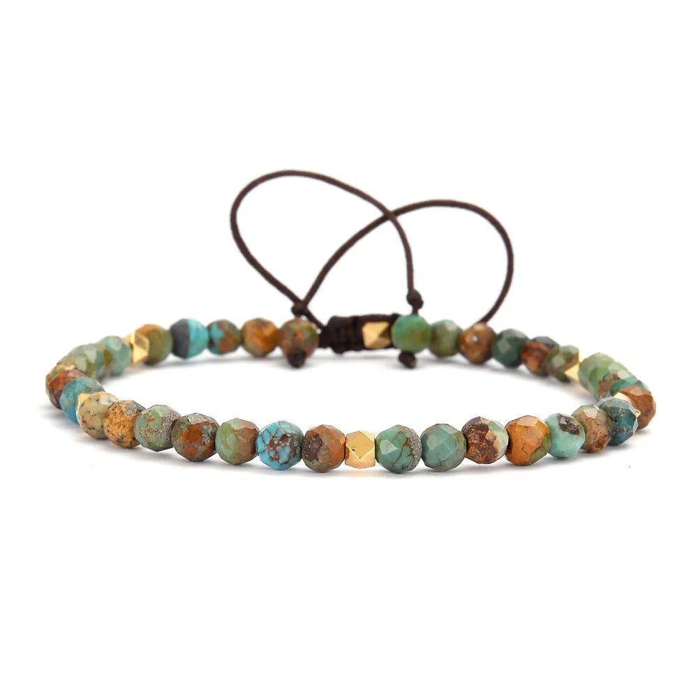 Adjustable natural African turquoise braided bracelet with irregular stone arrangement