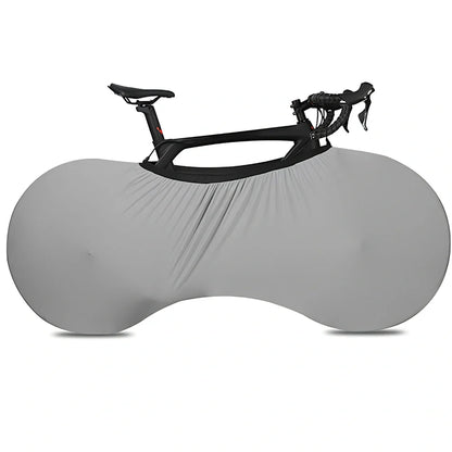 Black polyester-spandex bicycle wheel dust cover, 149cm length, adjustable 48-58cm height for 24-29 inch wheels