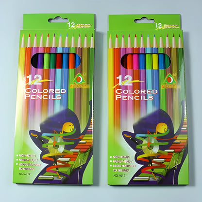 Children's wooden coloured pencils set of 12 with 0.8cm diameter and 2B lead hardness