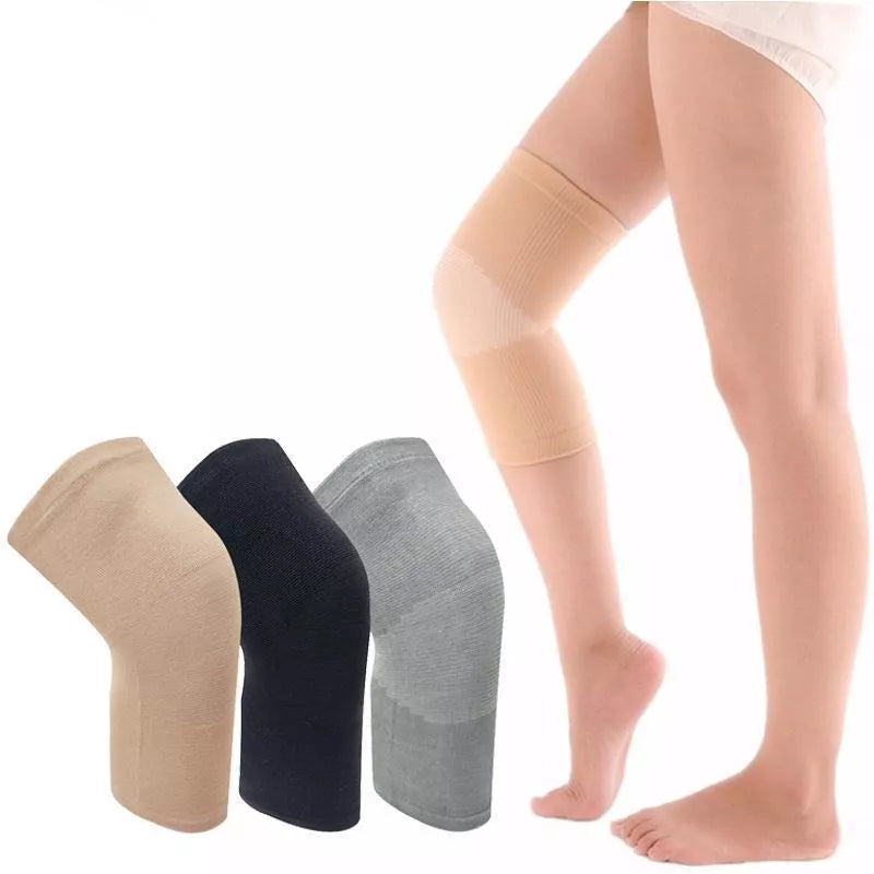 Knee support sleeves for joint pain and arthritis relief in black, skin, and gray