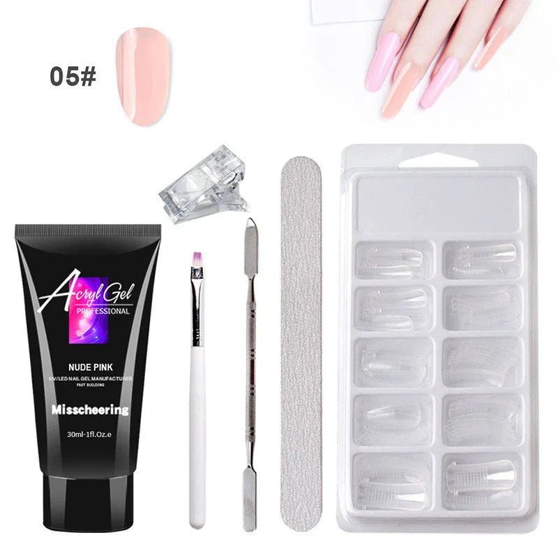 Salon-quality gel nail art kit with dual-light nail lamp, 18-piece tool set, and eco-friendly, non-toxic formula