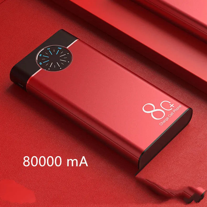 Black, red, and blue coloured 20000mAh fast charging portable power bank with alloy casing.
