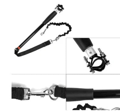 Bicycle walking dog leash with stainless steel rod and black rubber band polyester yarn belt