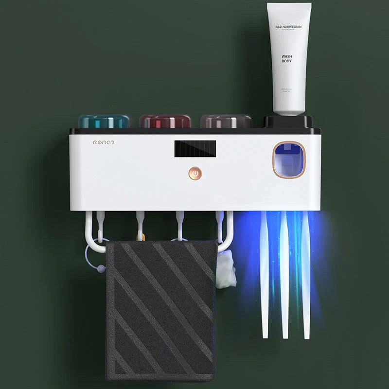 Multifunctional UV Germicidal Toothbrush Rack with magnetic cup and sterilisation feature