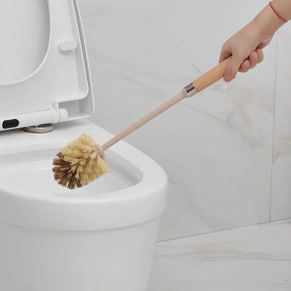 Wooden handle toilet brush with 360-degree bristle coverage for complete toilet cleaning
