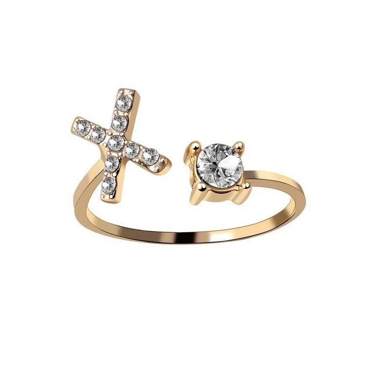 Personalized Initial Letter Crystal Ring with Adjustable Design in Gold, Silver, and Rose Gold Colors