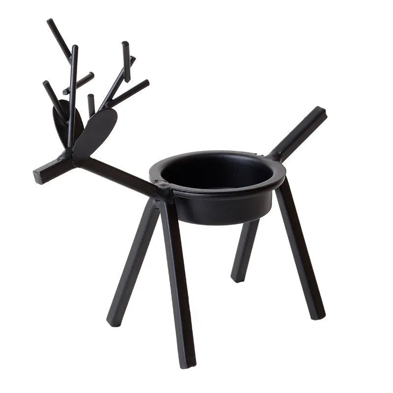 Black iron Christmas deer candlestick holder with elk bracket design for festive candle display