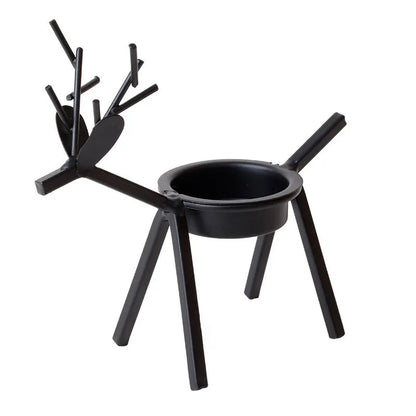 Black iron Christmas deer candlestick holder with elk bracket design for festive candle display
