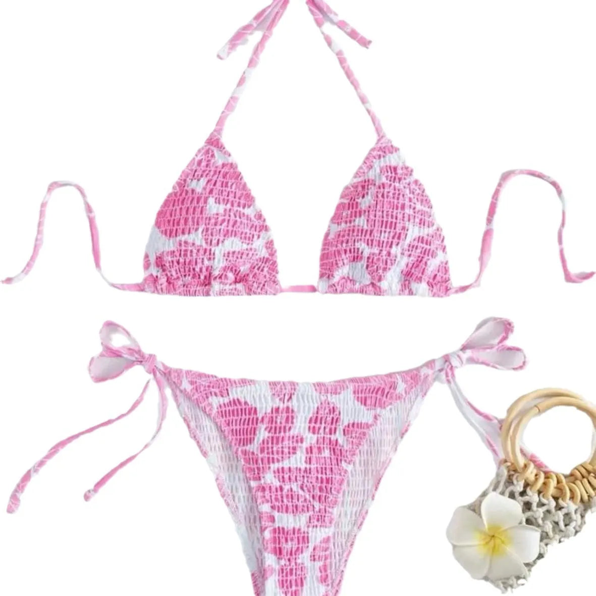Women's floral halter swimsuit bikini set in multiple colours with brief bottoms