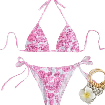 Women's floral halter swimsuit bikini set in multiple colours with brief bottoms