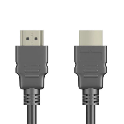 Black HDMI data cable with nickel-plated connectors on a white background