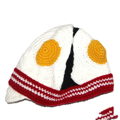 Hand-knitted winter egg hat in white, perfect for parties and casual wear