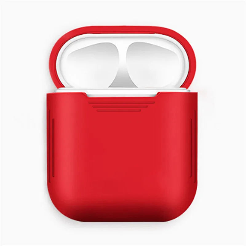 AirPods silicone protective case with shockproof bumper and a white anti-loss rope attached.
