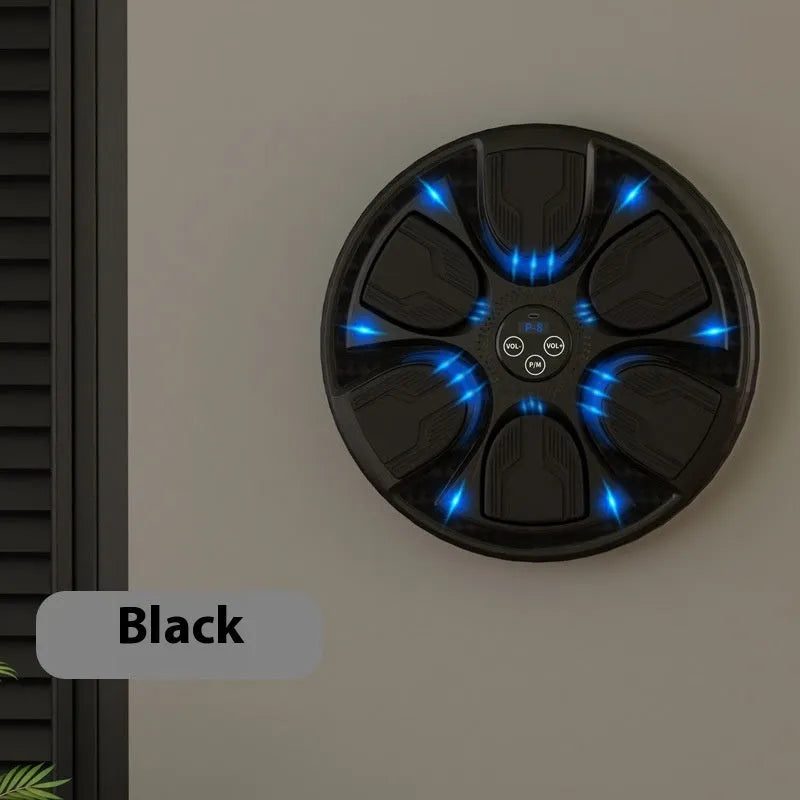 Black leather and PP intelligent music boxing wall target with gloves for home training