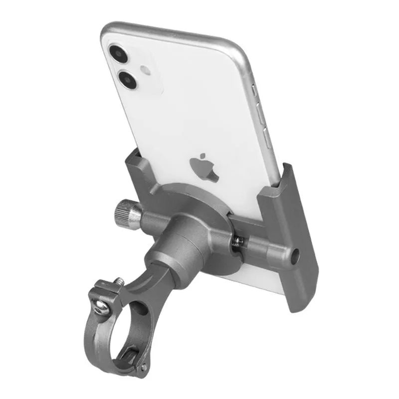CNC aluminium bicycle phone holder mounted on handlebar with phone inserted