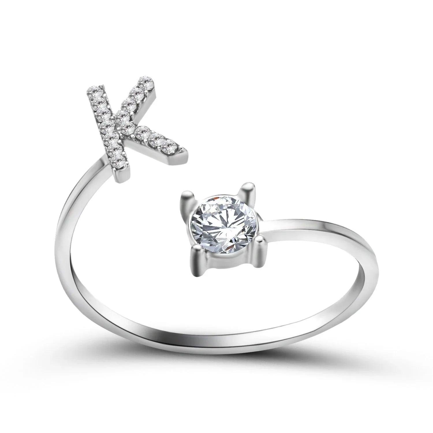 Personalized Initial Letter Crystal Ring with Adjustable Design in Gold, Silver, and Rose Gold Colors