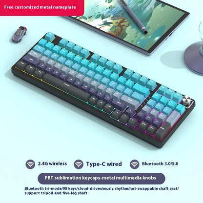 98-key wireless mechanical keyboard kit in black or white with optional LED screen and metal knob