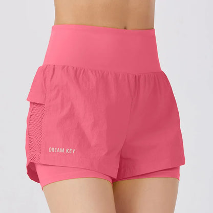 Women's loose fit cotton blend quick-drying sports shorts on a hanger